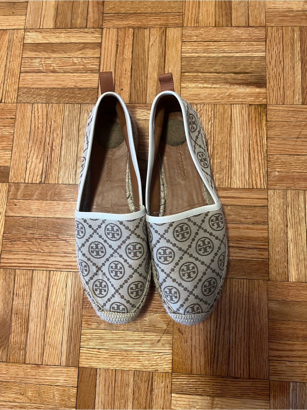 Tory Burch Taupe Logo Canvas Espadrille Flats